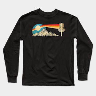Disc Golf Distressed Mountains and Sun 80s Vintage Long Sleeve T-Shirt